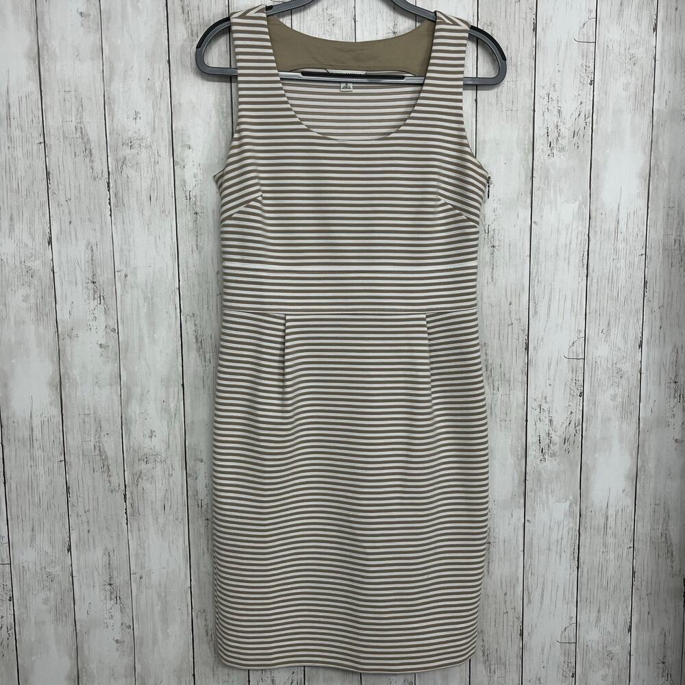 Banana Republic Brown White Striped Midi Dress 10 Sheath Career Workwear Chic